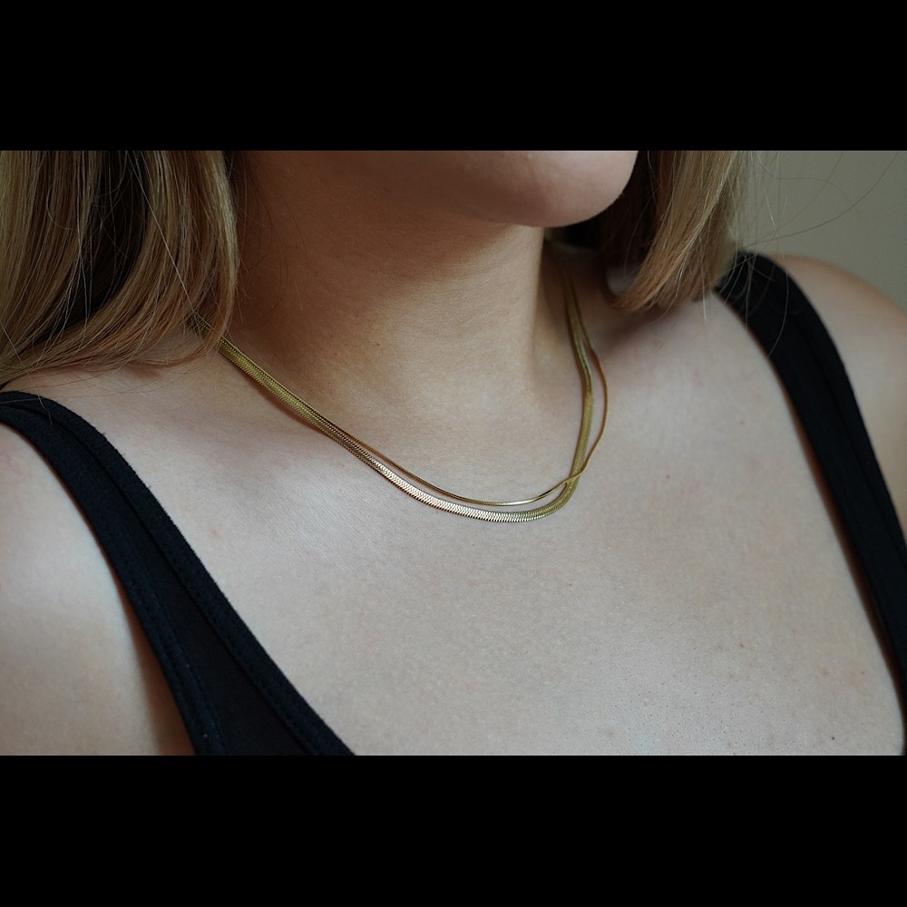 Gold snake chain layered necklace